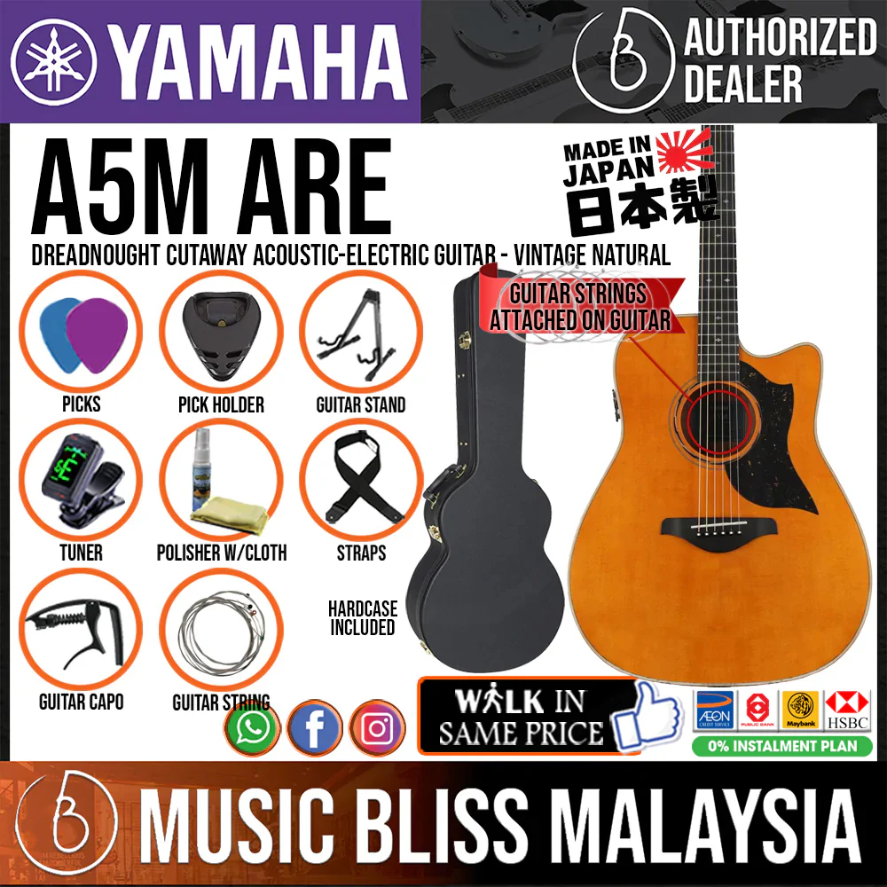 Yamaha A5M ARE Dreadnought Cutaway Acoustic-Electric Guitar with Hardcase - Vintage Natural [MADE IN JAPAN]
