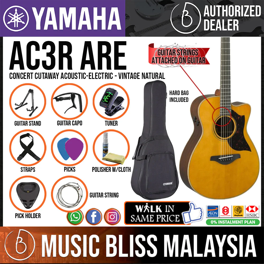 Yamaha AC3R ARE Concert Cutaway Acoustic-Electric Guitar with Hard Bag