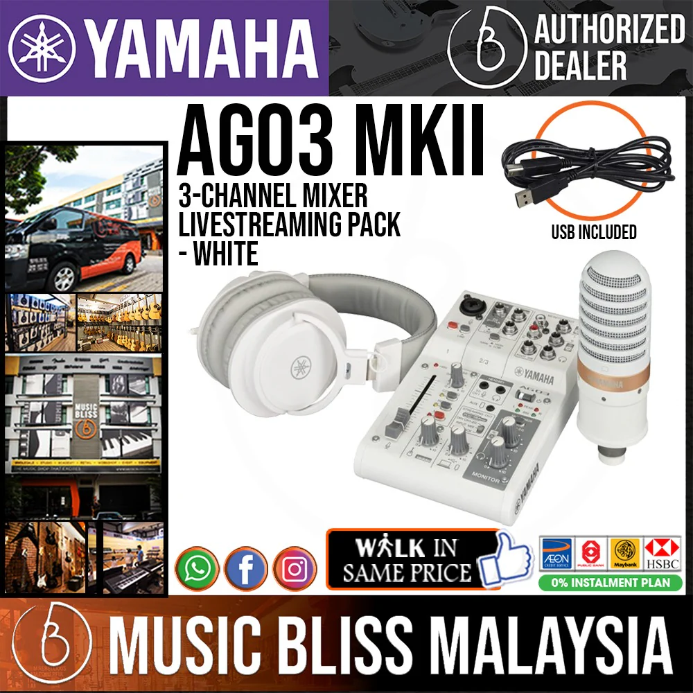 Yamaha AG03 MK2 Live Streaming Pack - White