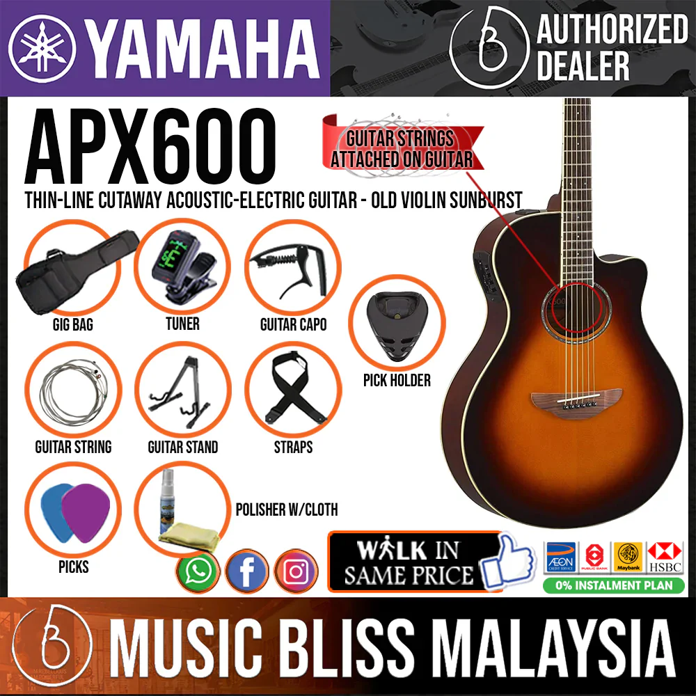 Yamaha APX600 Thin-line Cutaway Acoustic-Electric Guitar - Image 4