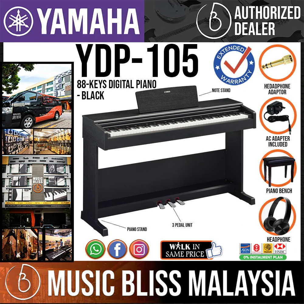 Yamaha Arius YDP-105 88-Keys Digital Piano with FREE Bench - Black