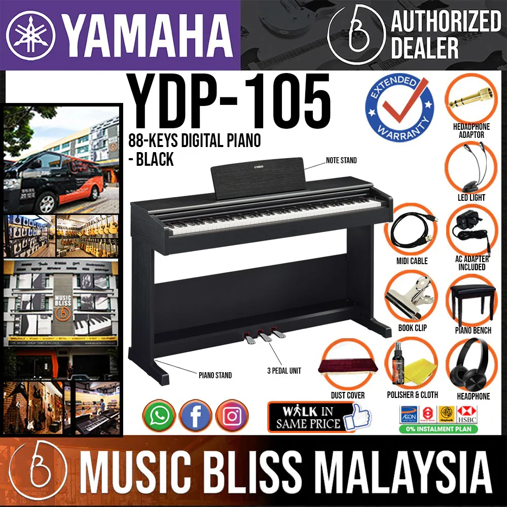 Yamaha Arius YDP-105 88-Keys Digital Piano with FREE Bench - Black - Image 2