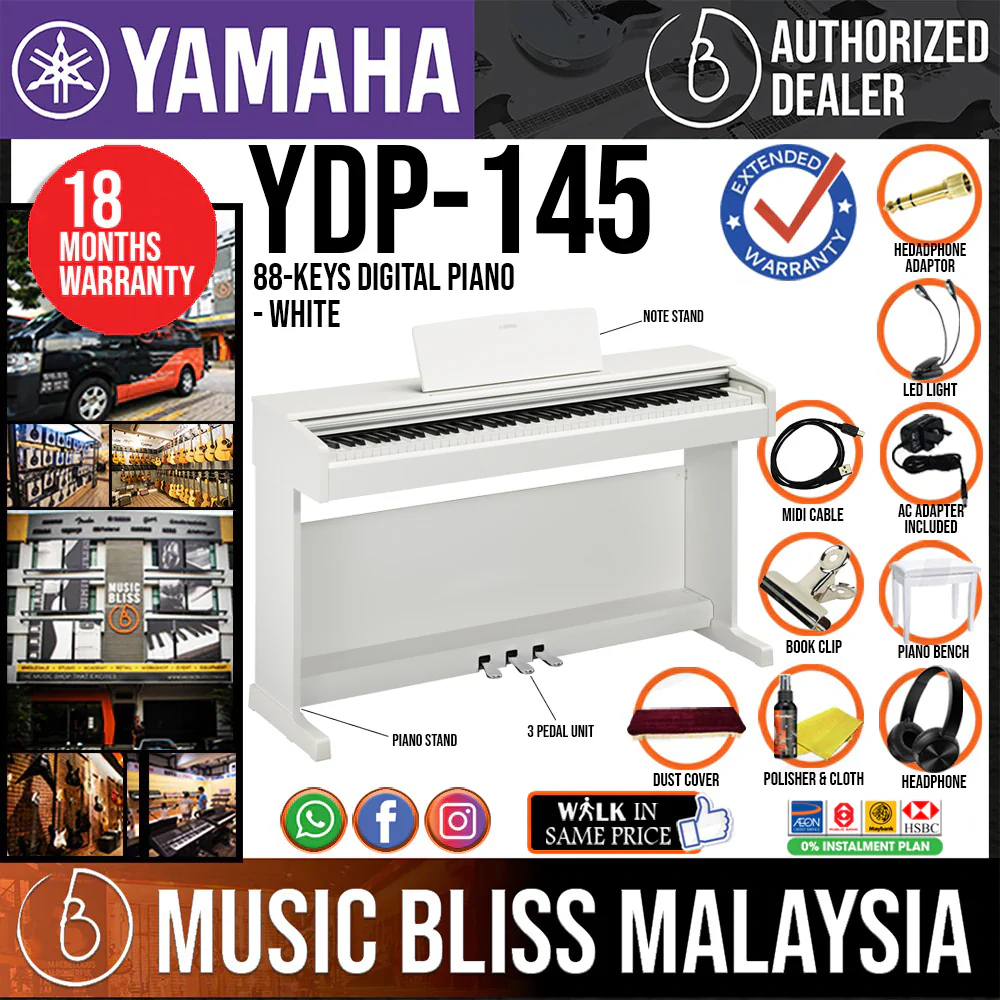 Yamaha Arius YDP-145 88-Keys Digital Piano with FREE Bench - White - Image 2