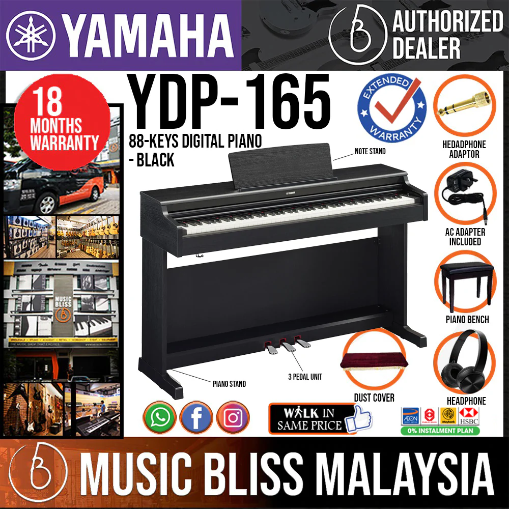 Yamaha Arius YDP-165 88-Keys Digital Piano with FREE Bench - Black