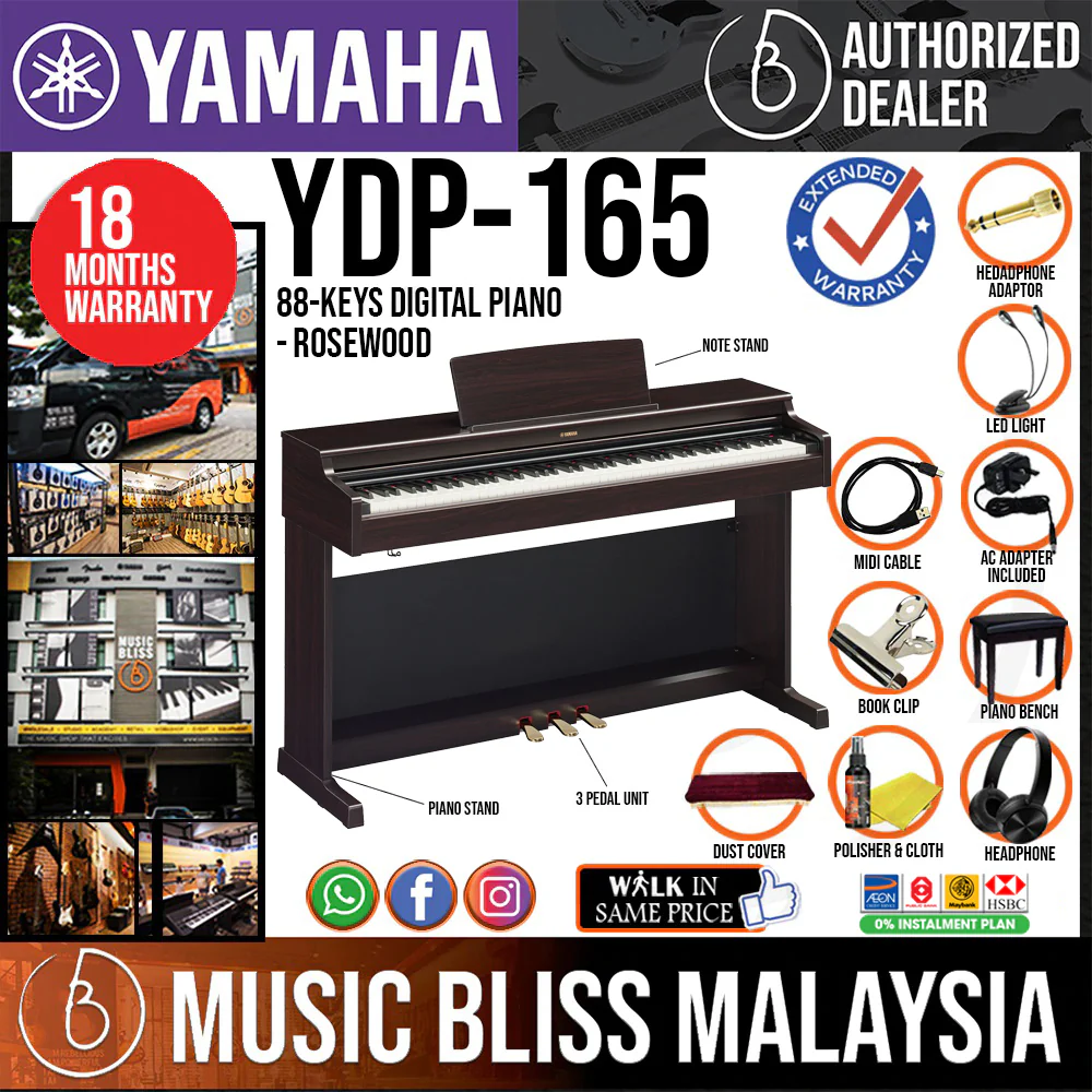 Yamaha Arius YDP-165 88-Keys Digital Piano with FREE Bench - Rosewood - Image 2