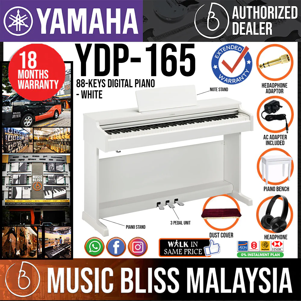 Yamaha Arius YDP-165 88-Keys Digital Piano with FREE Bench - White