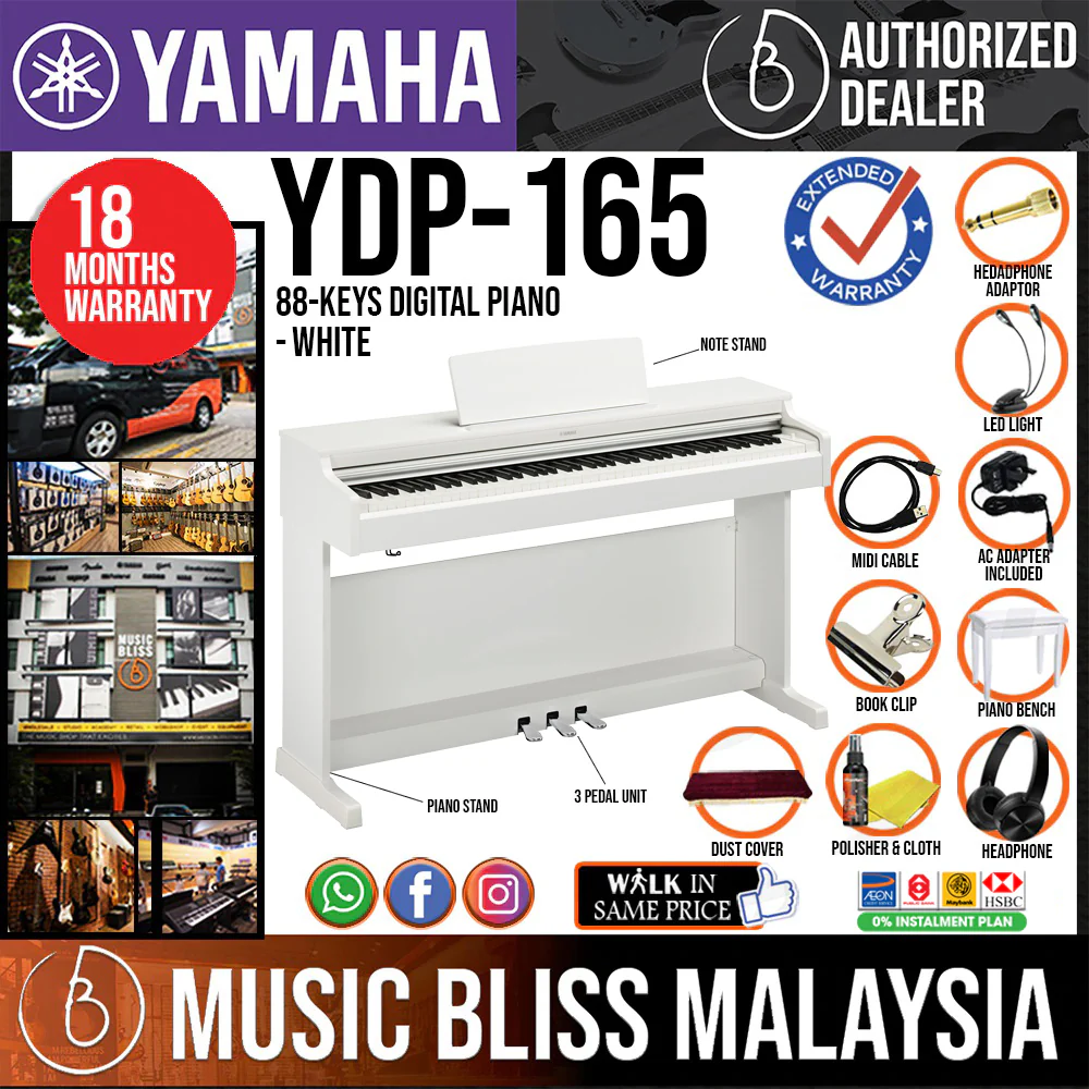 Yamaha Arius YDP-165 88-Keys Digital Piano with FREE Bench - White - Image 2