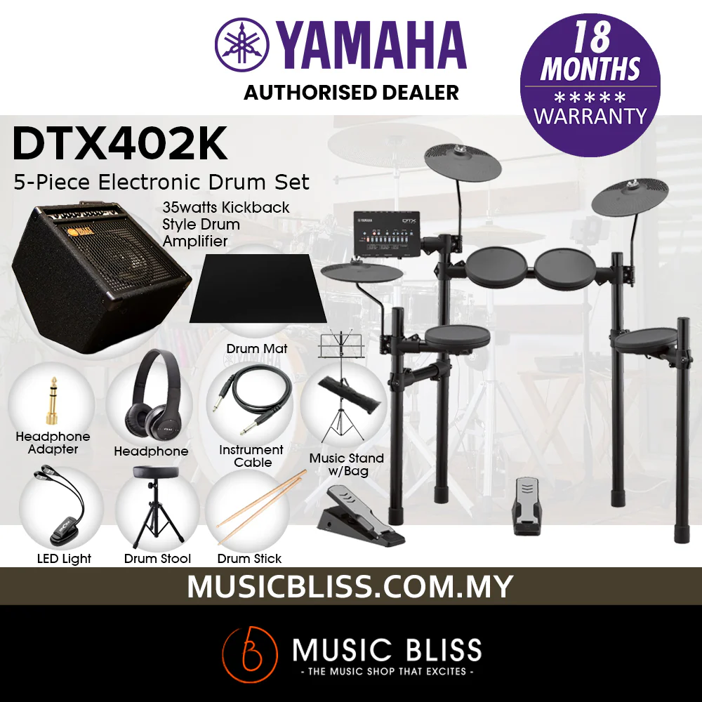 Yamaha Digital Drum DTX402K Electronic Drum Set with Stool and Drumsticks - Image 3