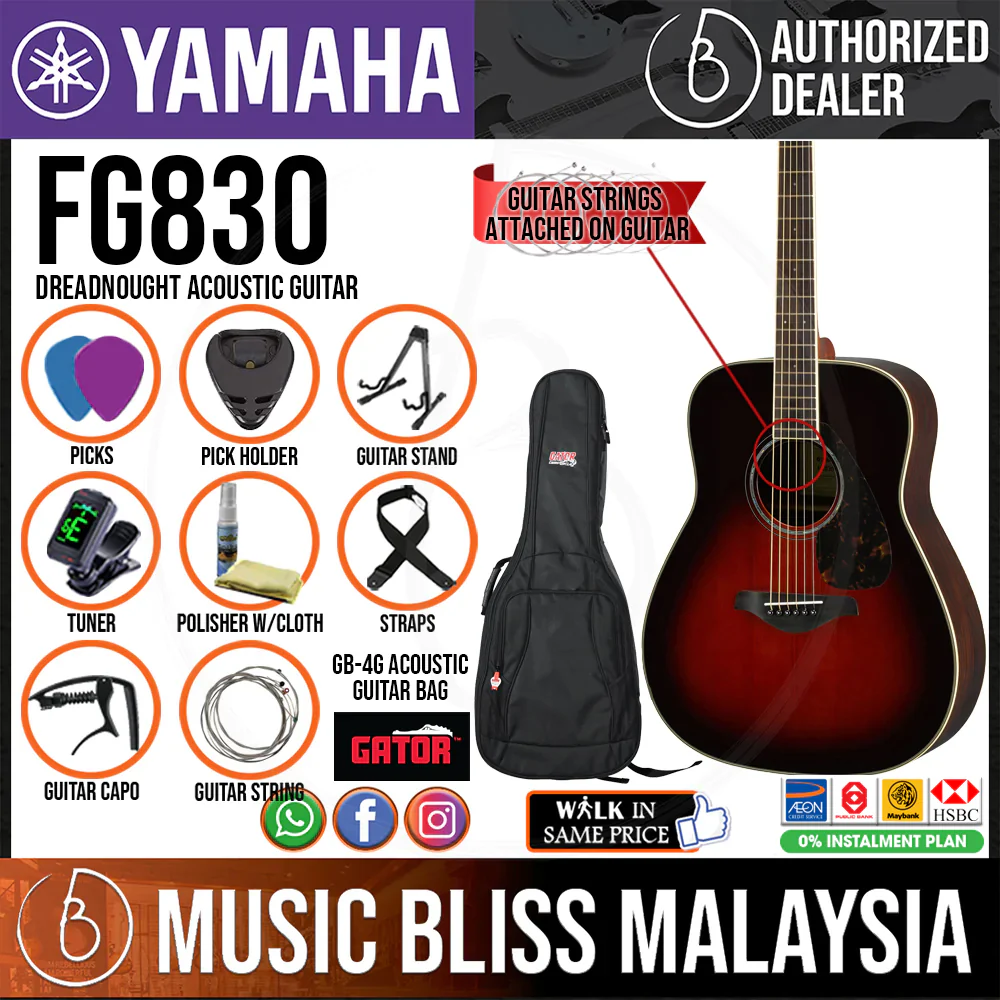 Yamaha FG830 Dreadnought Acoustic Guitar - Image 2