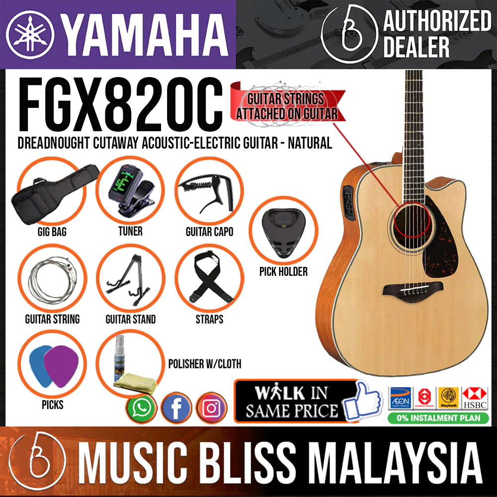 Yamaha FGX820C Dreadnought Cutaway Acoustic-Electric Guitar - Natural
