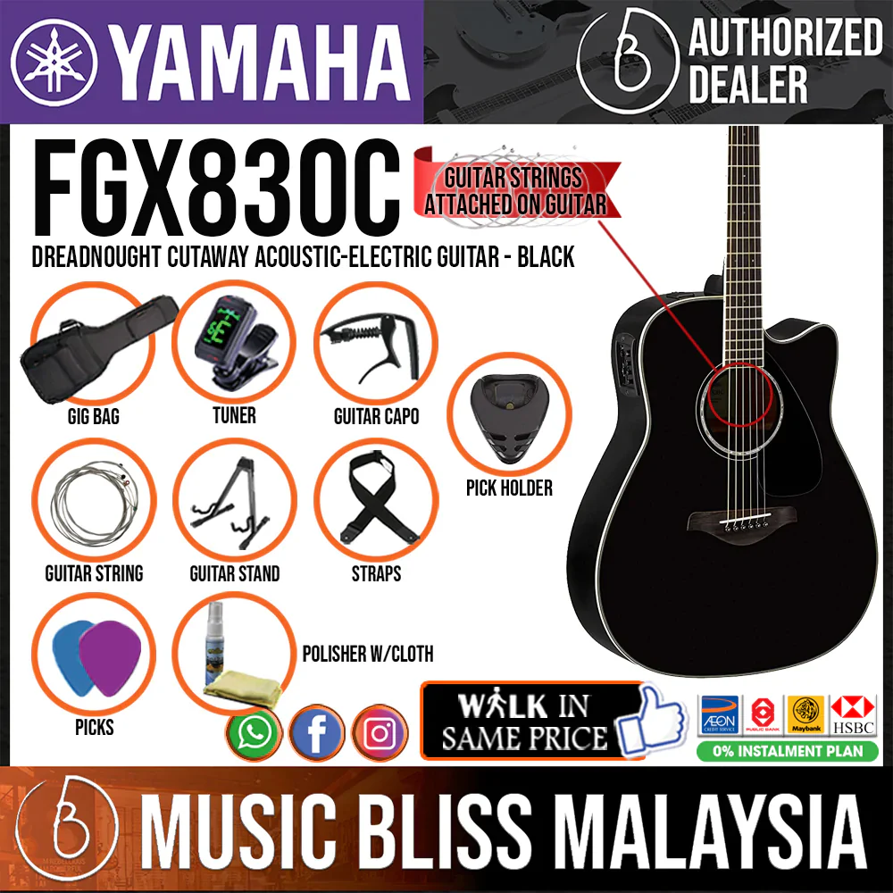 Yamaha FGX830C Dreadnought Cutaway Acoustic-Electric Guitar - Image 2