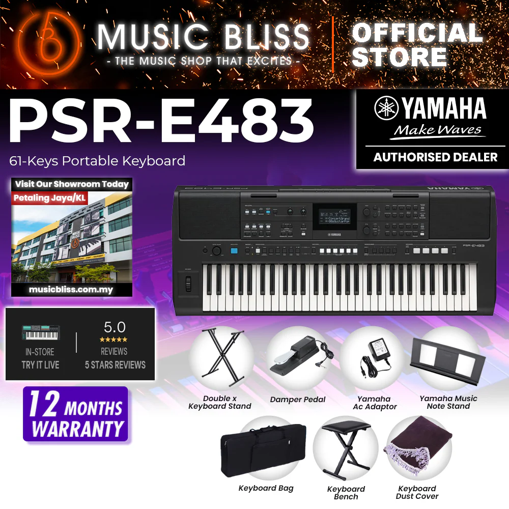 Yamaha Keyboards PSR-E483 61-Keys Portable Keyboard with Original Adapter - Image 3