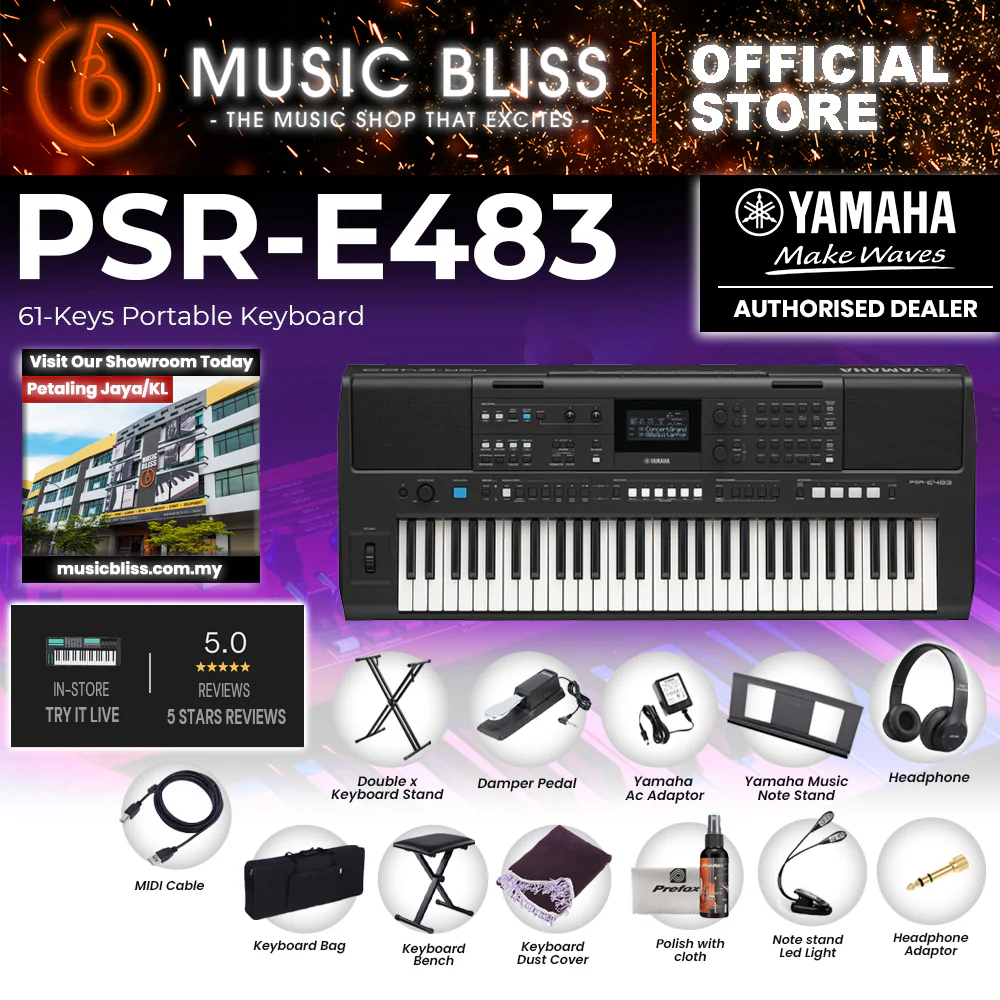 Yamaha Keyboards PSR-E483 61-Keys Portable Keyboard with Original Adapter - Image 4