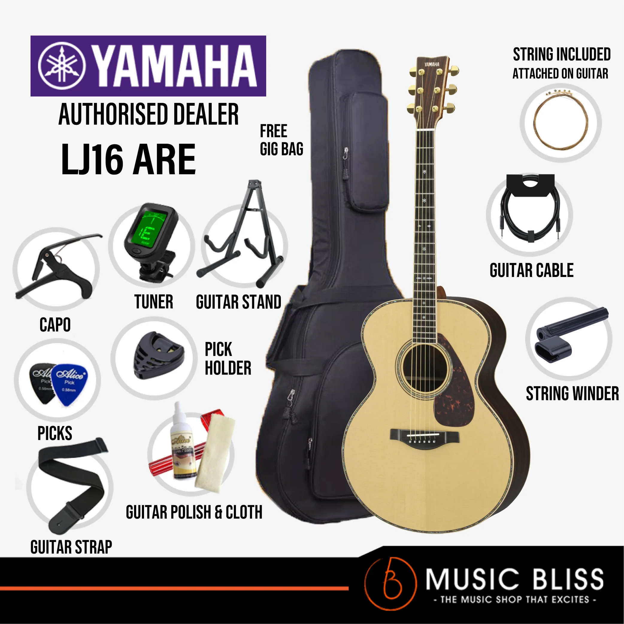 Yamaha LJ16 ARE Acoustic Guitar with FREE Hard Bag