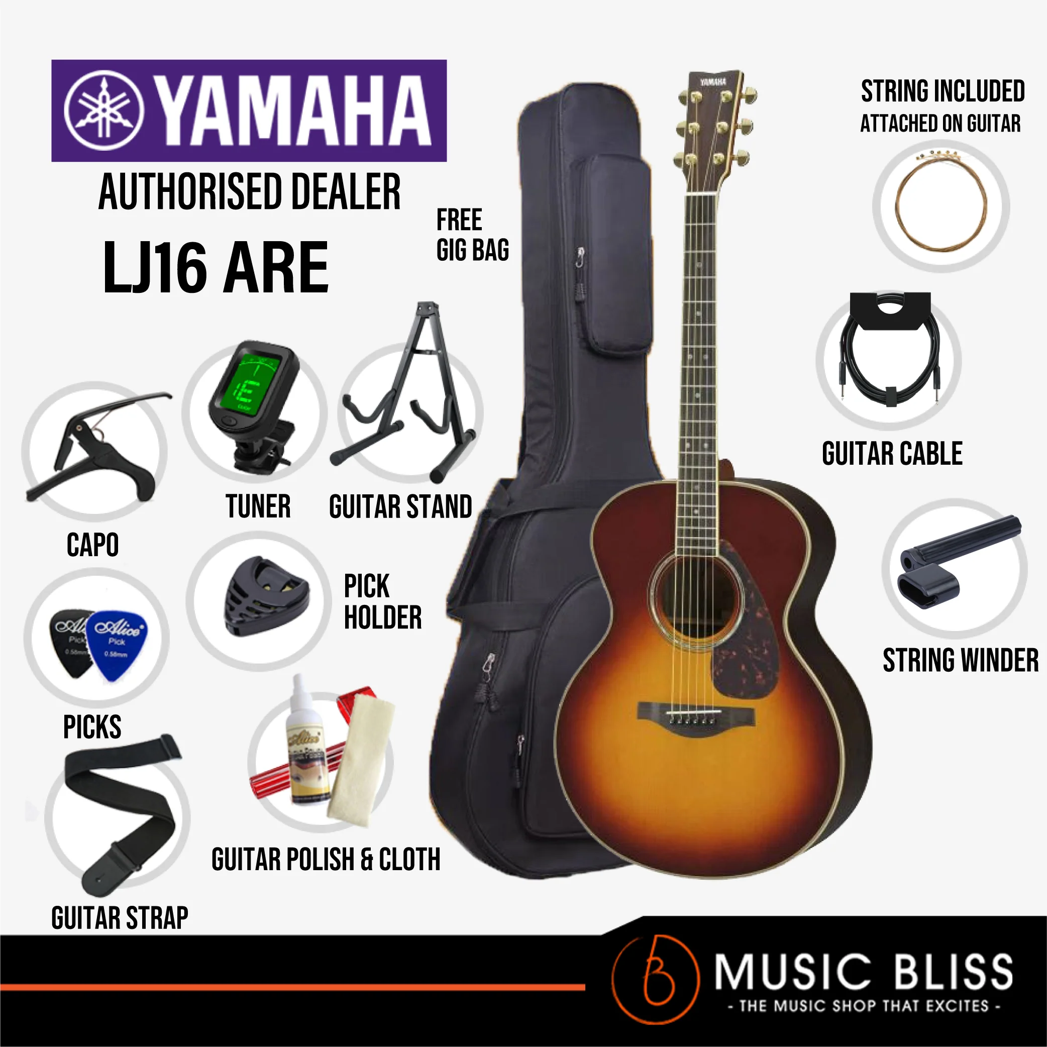 Yamaha LJ16 ARE Acoustic Guitar with FREE Hard Bag - Image 2