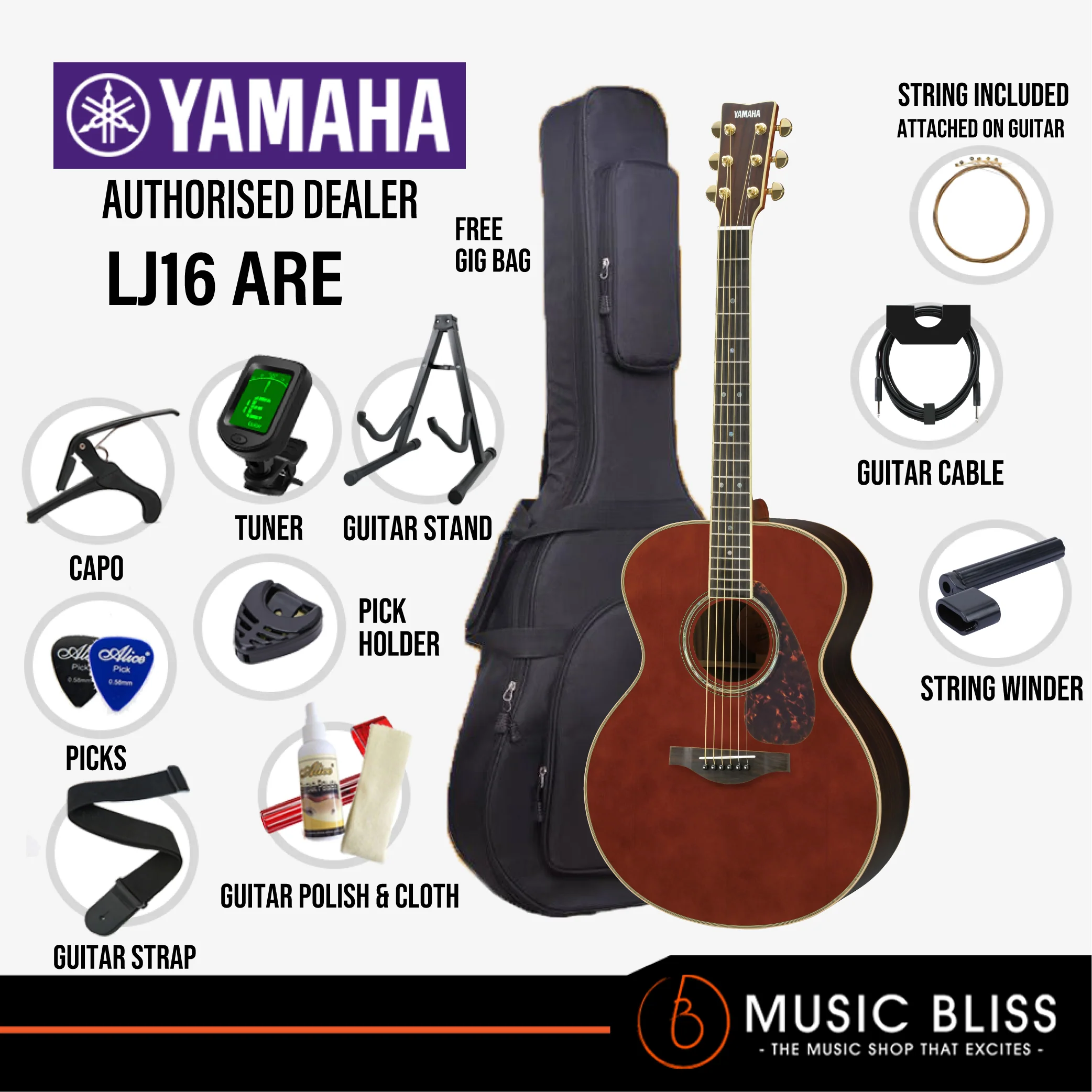 Yamaha LJ16 ARE Acoustic Guitar with FREE Hard Bag - Image 3
