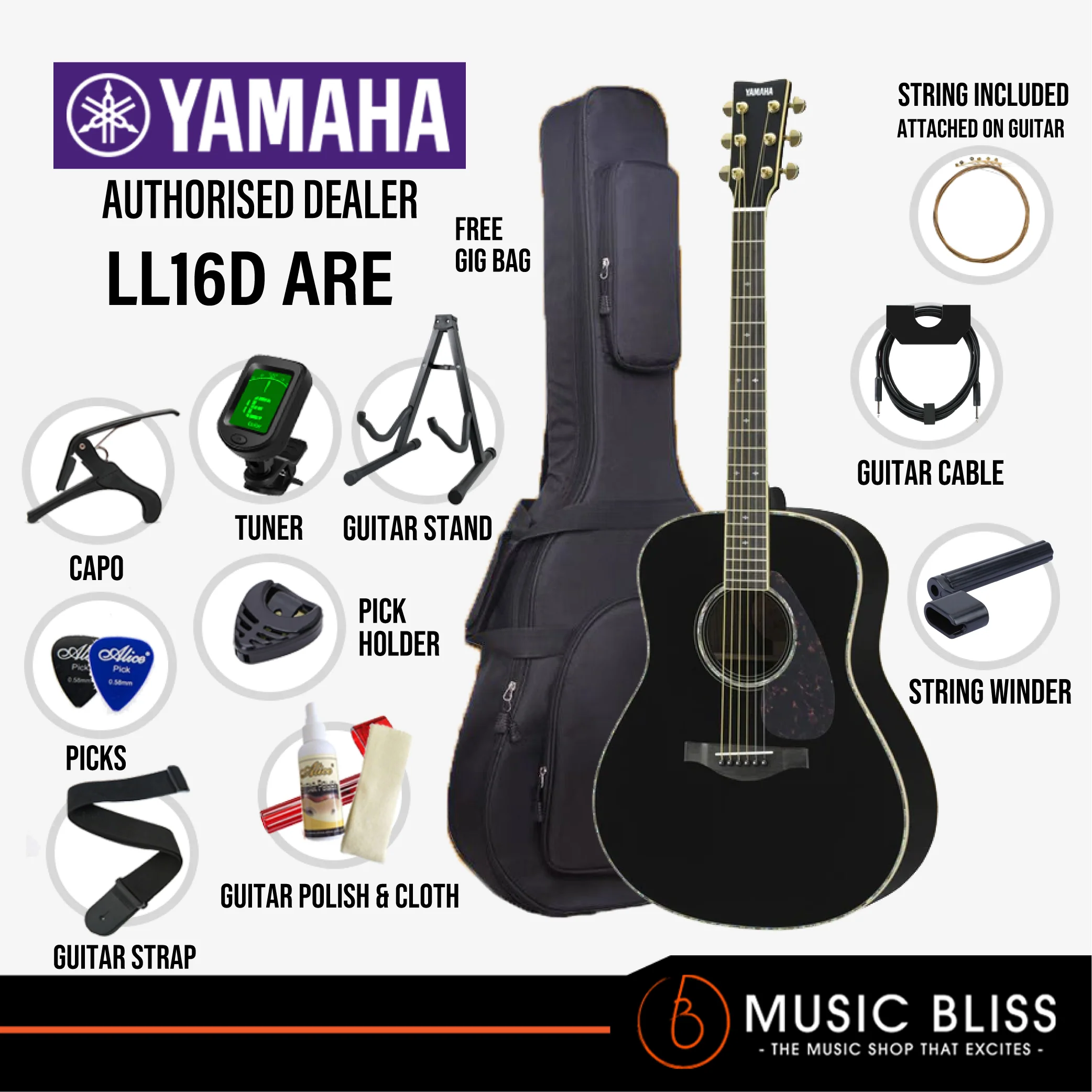Yamaha LL16D ARE Original Jumbo Acoustic-electric Guitar with FREE Hard Bag - Image 2