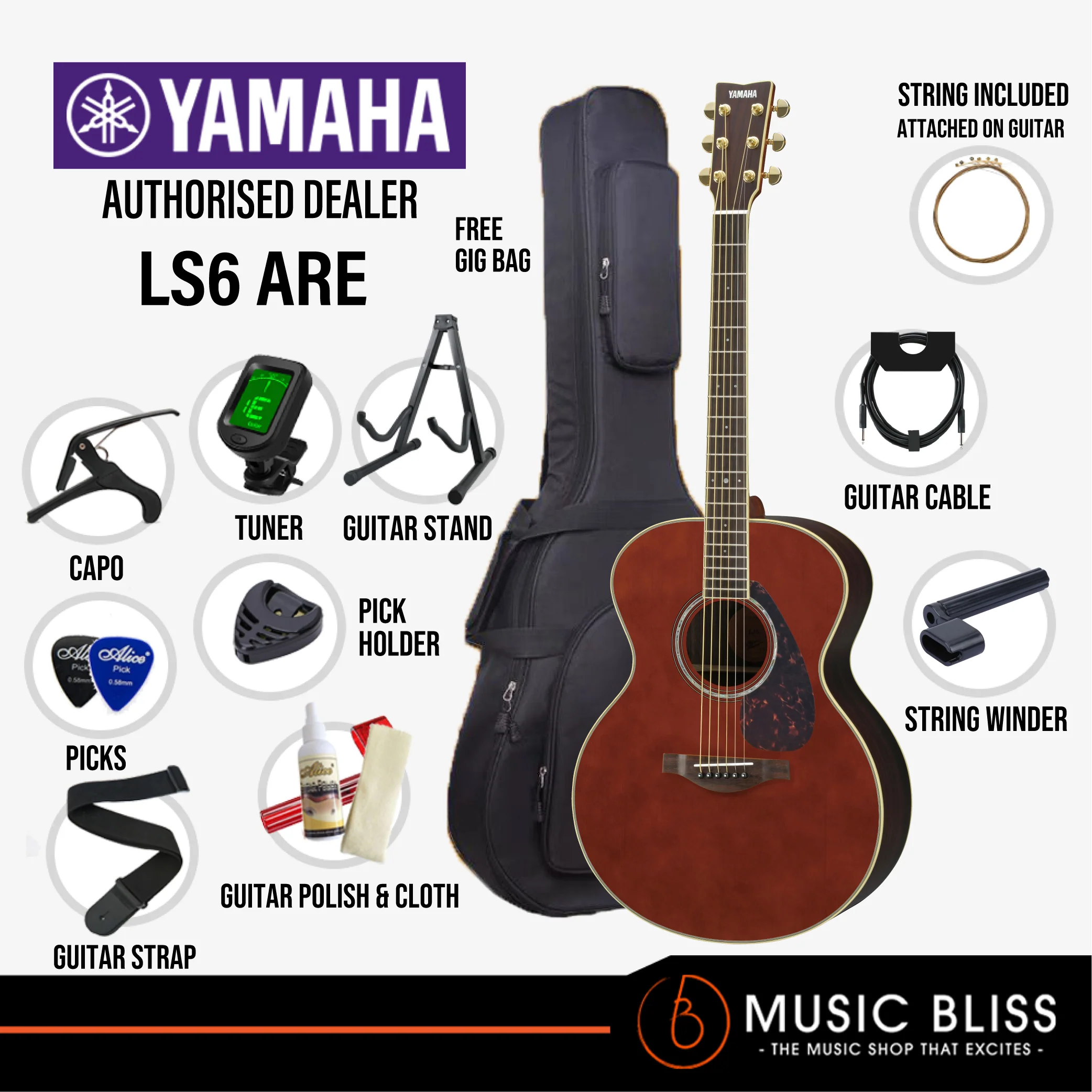 Yamaha LS6 ARE Concert Acoustic-Electric Guitar with FREE Hard Bag Package - Natural - Image 3