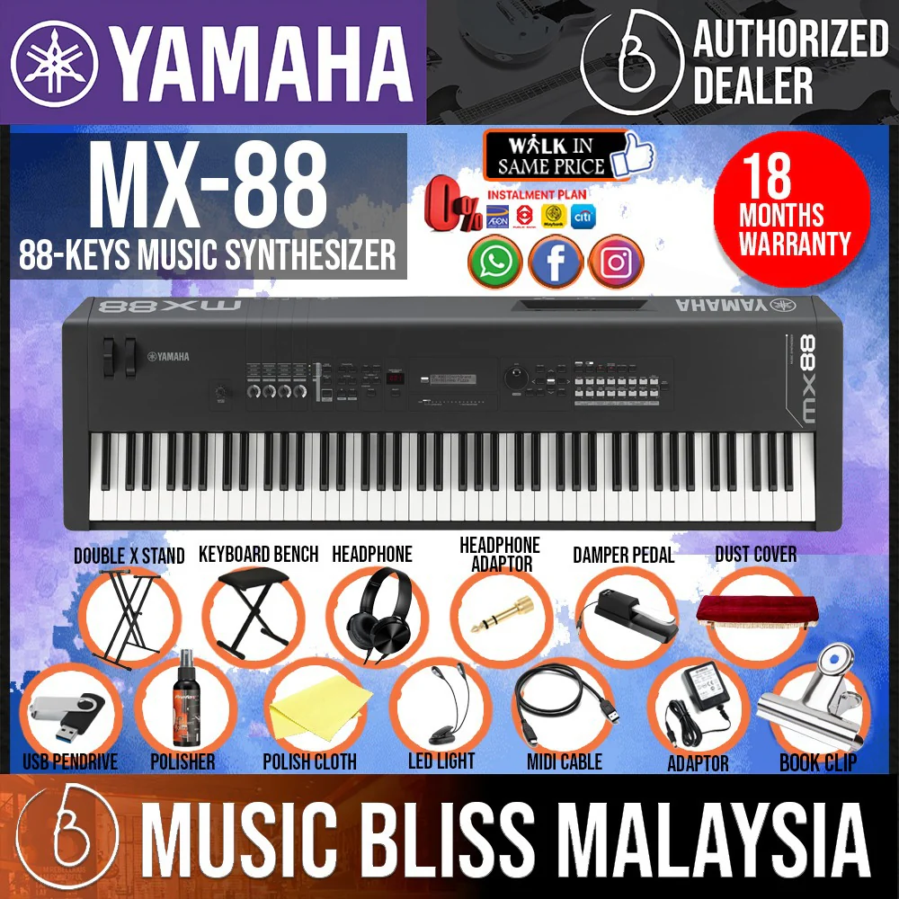 Yamaha MX-88 88-Key Weighted Action Music Synthesizer 14 in 1 Complete Package