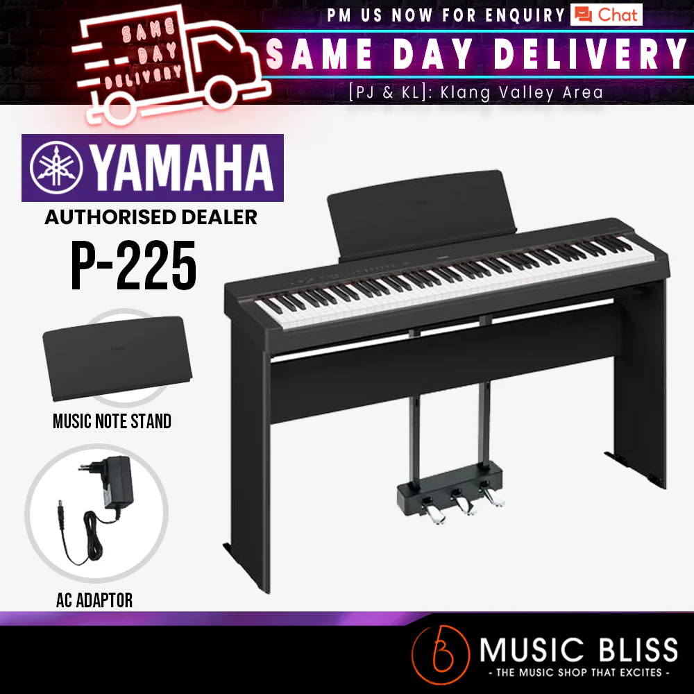 Yamaha P-225 88-Keys Digital Piano with Original Adapter - Black
