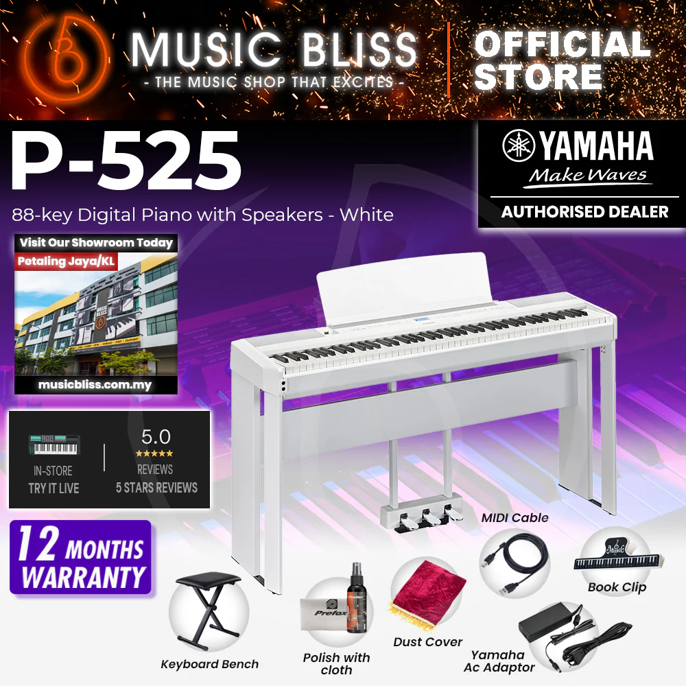 Yamaha P-525 88-Keys Digital Piano with Original Adapter - White - Image 2