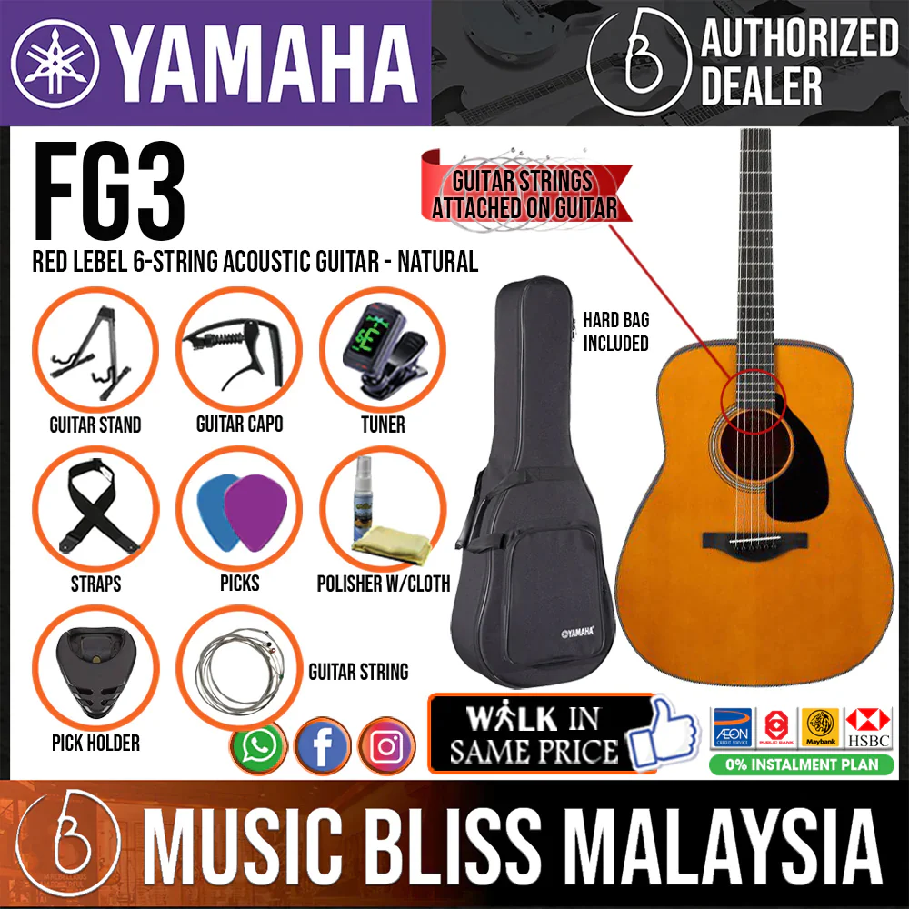 Yamaha Red Label FG3 Acoustic Guitar with Hard Bag - Natural