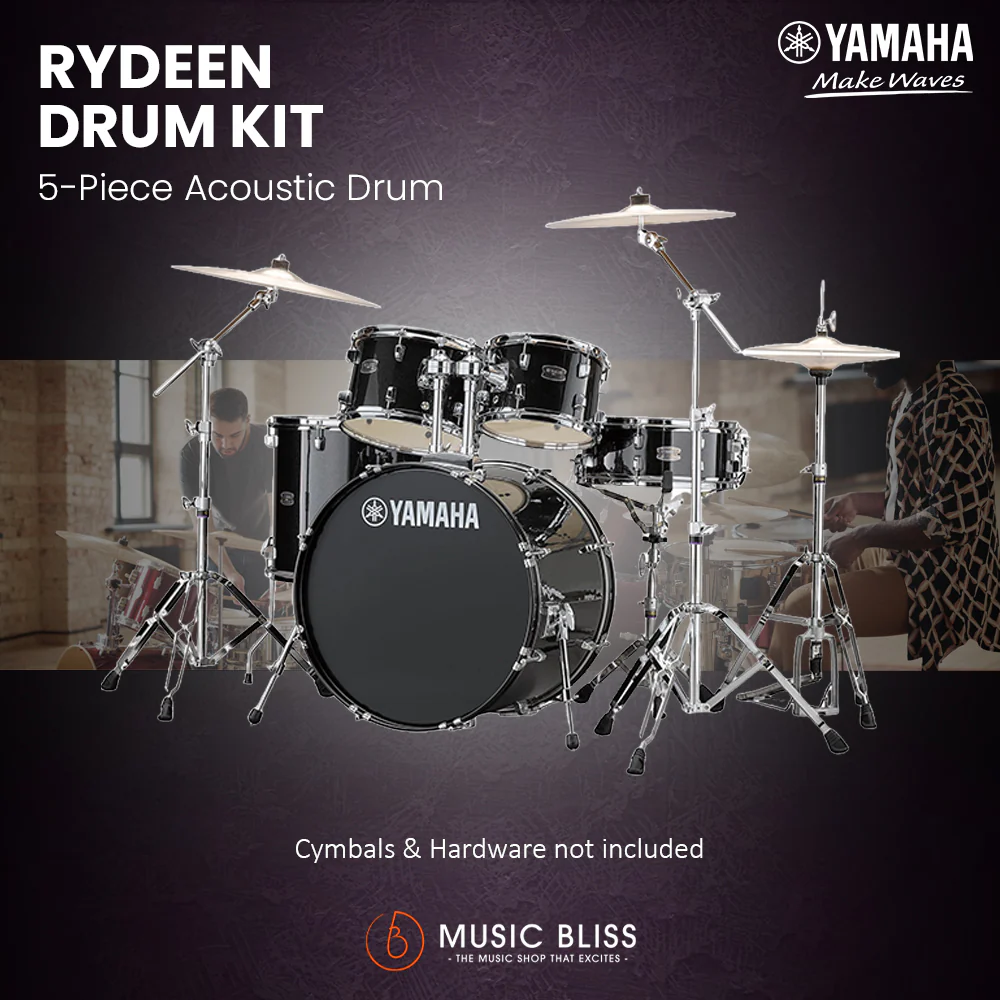 Yamaha Rydeen 5-Piece Acoustic Drum Kit – 22" Bass Drum – Shell Pack Only or Complete Package with Hardware & Cymbals - Black Glitter - Image 9
