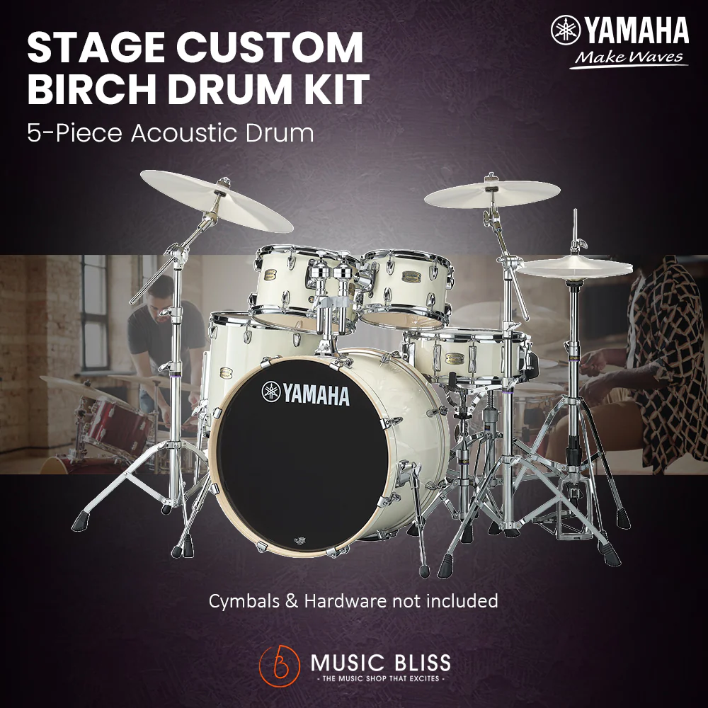 Yamaha Stage Custom Birch Shell Pack with Cymbal Set and Hardware Pack - 22" Kick - Classic White