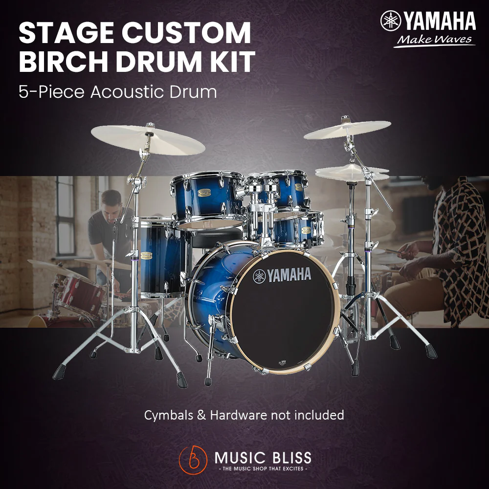 Yamaha Stage Custom Birch Shell Pack with Cymbal Set and Hardware Pack - 22" Kick - Deep Blue Sunburst