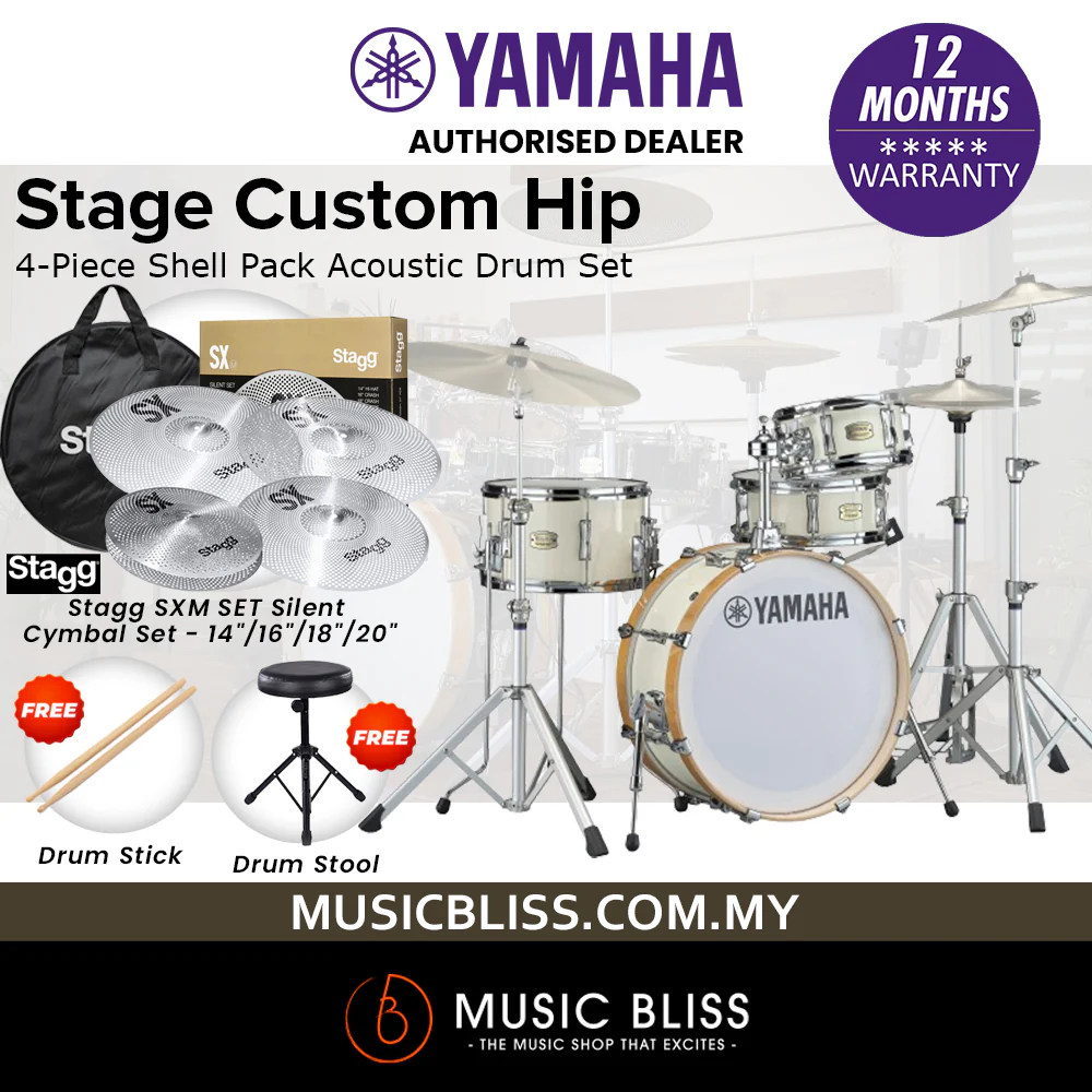 Yamaha Stage Custom Hip 4-Piece Shell Pack - Classic White - Image 3