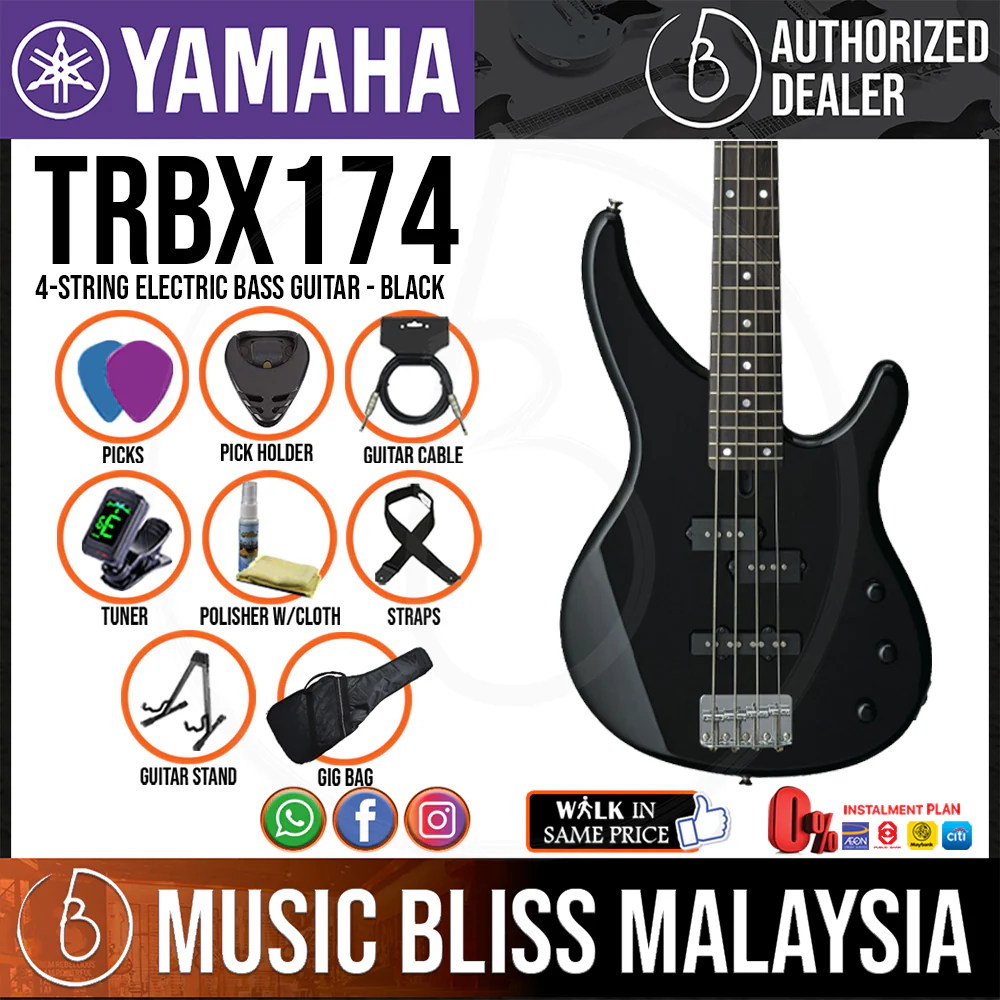 Yamaha TRBX174 4-string Electric Bass Guitar - Black - Image 2