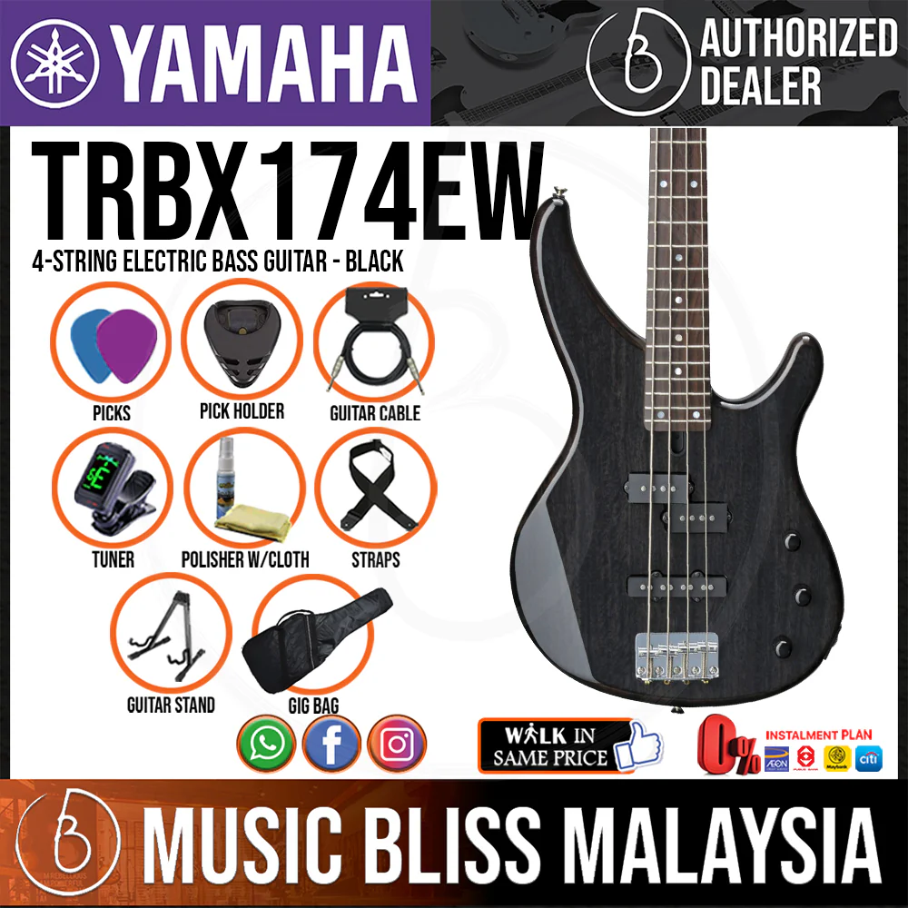 Yamaha TRBX174EW 4-string Electric Bass Guitar - Black - Image 2