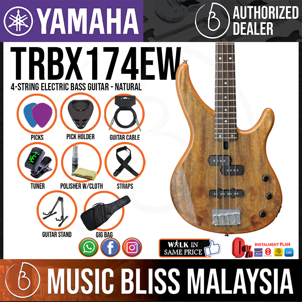 Yamaha TRBX174EW 4-string Electric Bass Guitar - Natural - Image 2