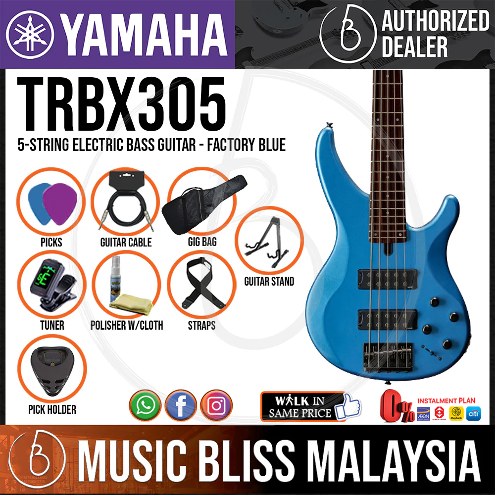 Yamaha TRBX305 5-string Electric Bass Guitar - Factory Blue