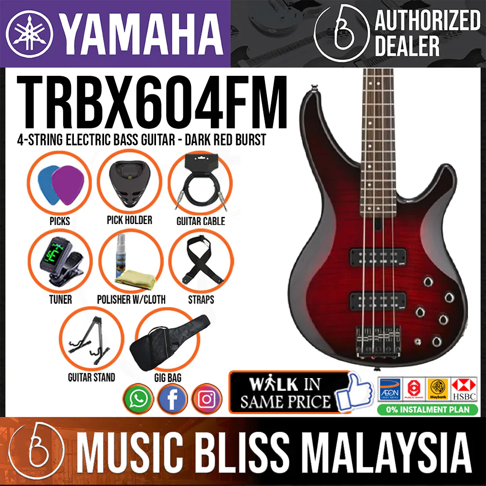 Yamaha TRBX604FM 4-string Electric Bass Guitar - Dark Red Burst