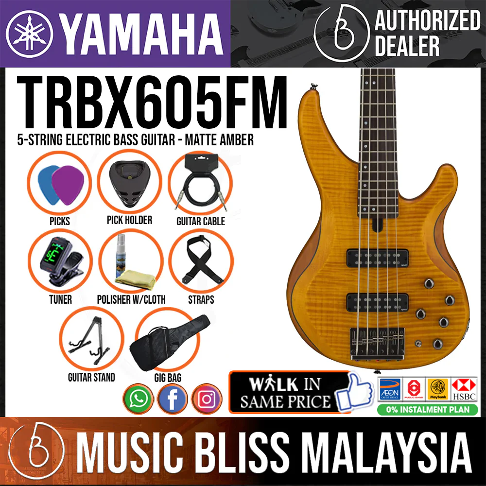 Yamaha TRBX605FM 5-string Electric Bass Guitar - Matte Amber