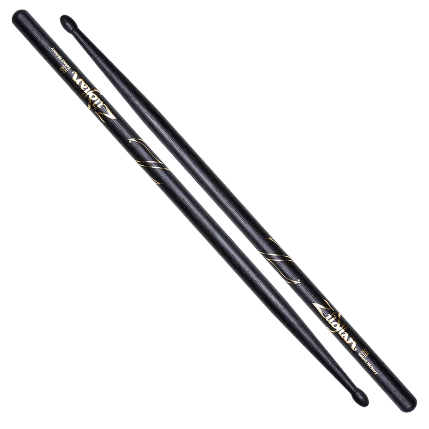 Zildjian Hickory Dip Series Drumsticks - 5B - Wood Tip - Black