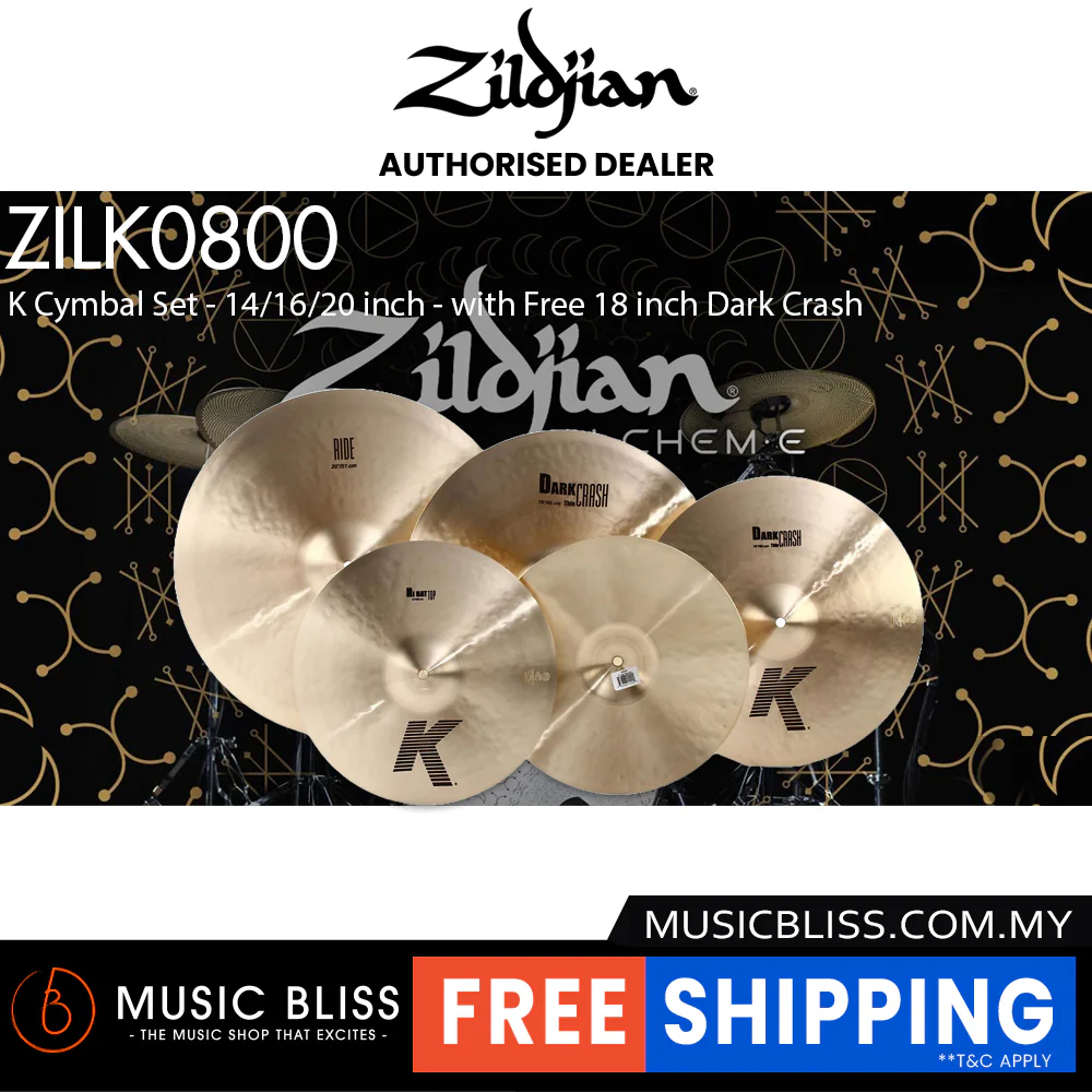 Zildjian K Cymbal Set - 14/16/20 inch - with Free 18 inch Dark Crash