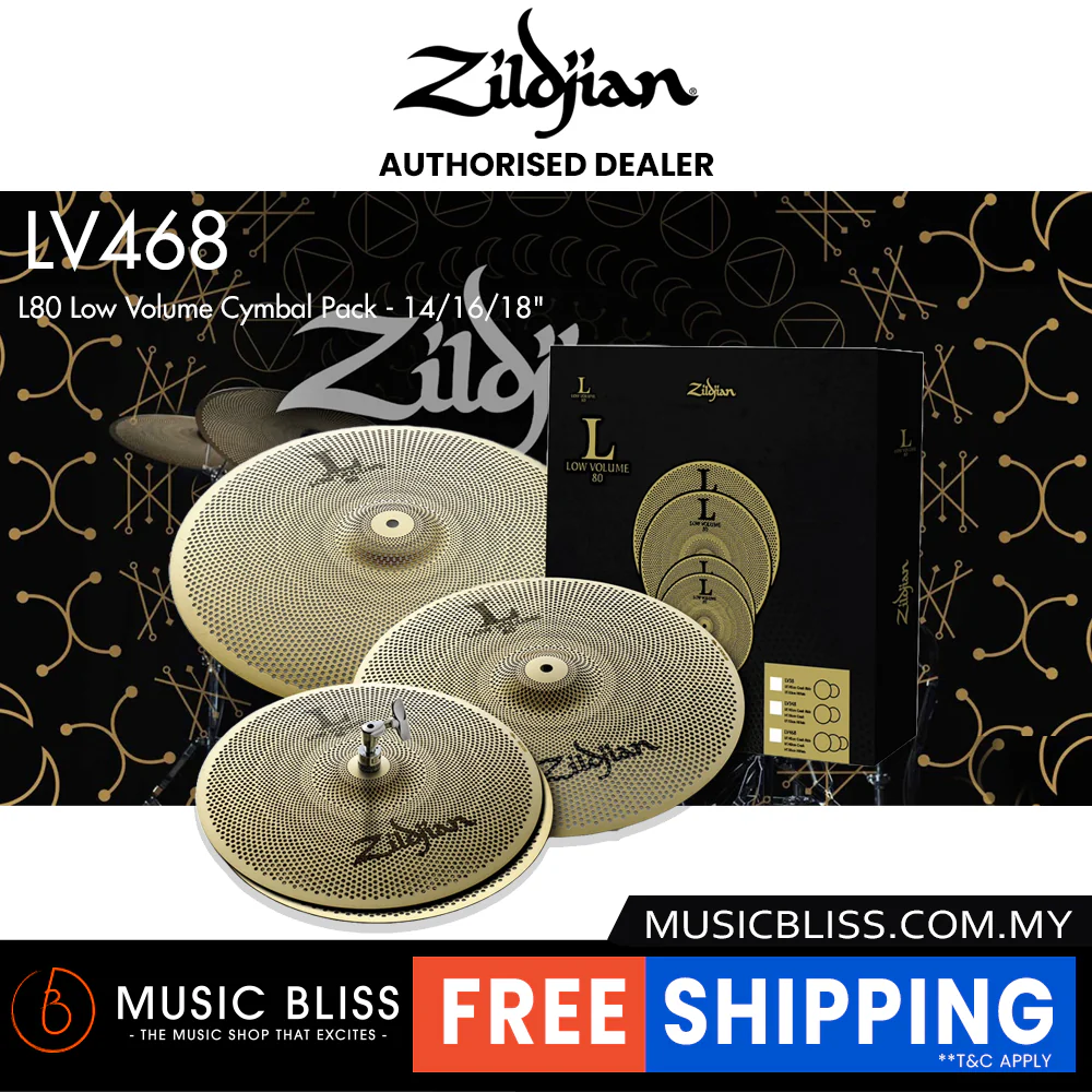 Zildjian L80 Low Volume LV468 Box Set - 14" Hi-hats, 16" Crash, 18" Crash Ride