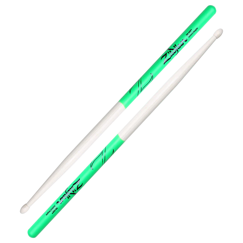 Zildjian Maple Dip Series Drumsticks - 5B - Wood Tip - Green